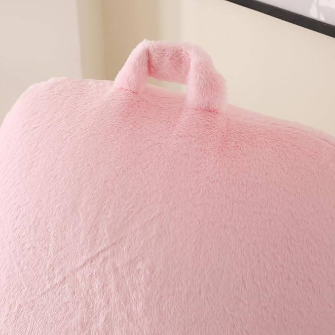 Reading Pillow for Sitting in Bed, Large Backrest Reading Pillow with Arm Rest,Back-Rest Support Cushion for Sit Up on Couch, Sofa, and Floor, Dorm Essentials (Pink Faux Fur, Standard(17"))
