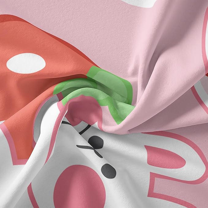 QOOMO Strawberry Rabbit Comforter Set for Kids Teens Girls Women,Pink Bunny Kids Comforter,1 Comforter with 2 Pillowcase, Microfiber 3 Piece Bedding Set,for All Seasons(Pink,King Size)