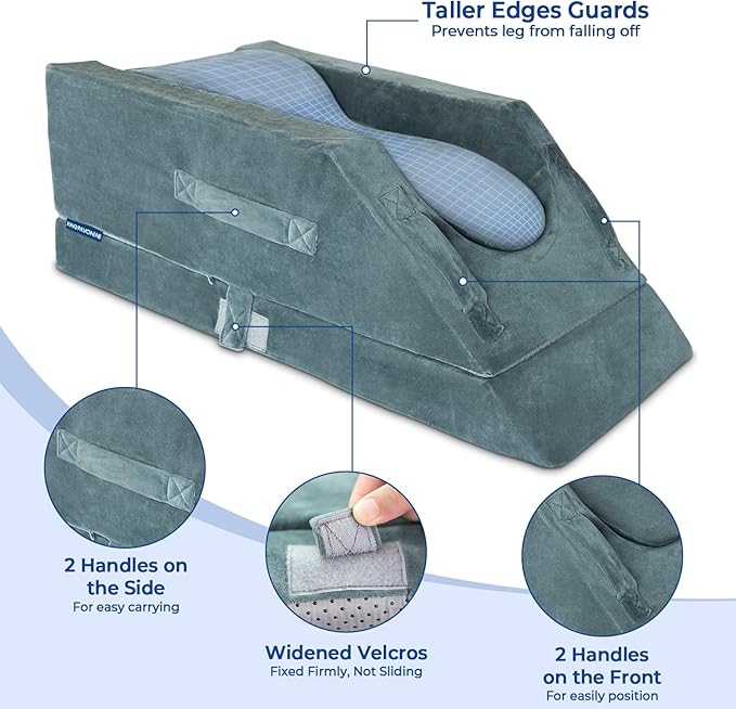 KingPavonini 4 Height-Adjustable Leg Elevation Pillows for After Surgery with Ergonomic Curve, Memory Foam Wedge Pillow for Legs Swelling and Pain Relief, Knee Replacement Recovery Aids (Single Leg)