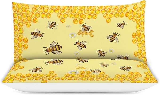 Bee Bedding Set Honey Bee Theme Comforter Set Covers for Kids Adults Women Yellow Bee Duvet Cover Bedroom Decor Soft Twin Size Quilt Cover with 2 Pillowcases