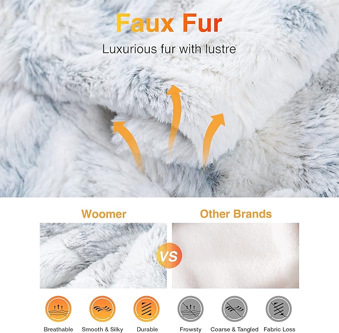 WOOMER Heated Blanket Throw 50" x 60", Electric Blanket Throw with 4 Heating Levels & 4H Auto Off, ETL Certified, Marble Blue Double-Sided Faux Fur, Over-Heat Protect, Machine Washable