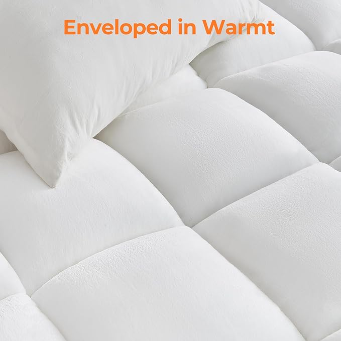 Ultra Soft Coral Fleece Queen Size Mattress Topper, No Compression Plush Thick Pillow Top Mattress Pad with Deep Pocket, Winter Warm Cozy Bed Topper Cover for Back Pain Relief