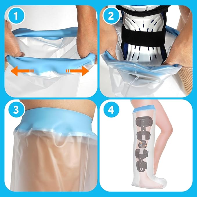 Waterproof Extra Wide Full Leg Cast Cover for Shower Adults, Extra Large Full Leg Shower Cover, Watertight Silicone Foot Protector for Plus Size Adults Surgery Shower Boot