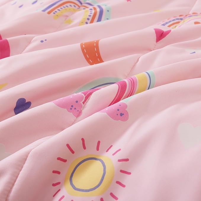 Glow in The Dark Kids Comforter Set Full Size for Girls, Pink Rainbow Bedding Set 1 Comforter, 1 Decor Pillow, 2 Pillow Shams