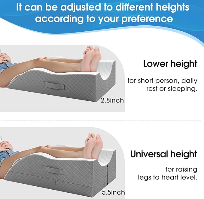 Elevation Pillows for Leg After Surgery, Memory Foam Adjustable Wedge Pillow for Injury or Rest, Ankle Pillow for Sleeping Blood Circulation Grey/Double Leg