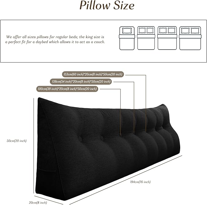 Headboard Wedge Pillow - Triangular Headboard Pillow Bed Rest Wedge Pillow for Sitting in Bed - Backrest Positioning Support Reading Pillow Daybed Pillows with Removable Cover