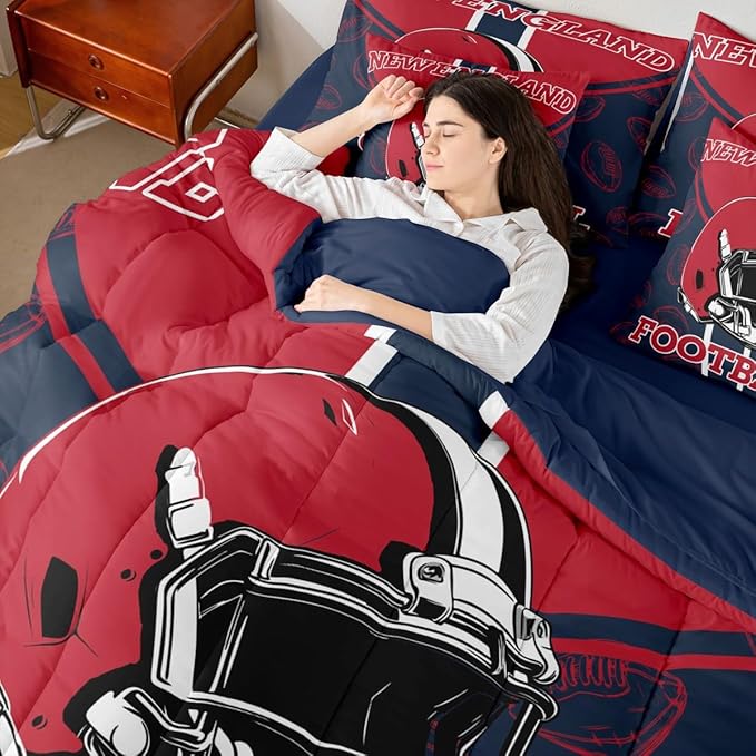 Feelyou Football King Comforter Set with Sheets for Kids Boys Girls Ball Games 7 Pieces Bedding Set Rugby Bed in a Bag City of Footballs Room Decor Rugby Sports Soft Lightweight