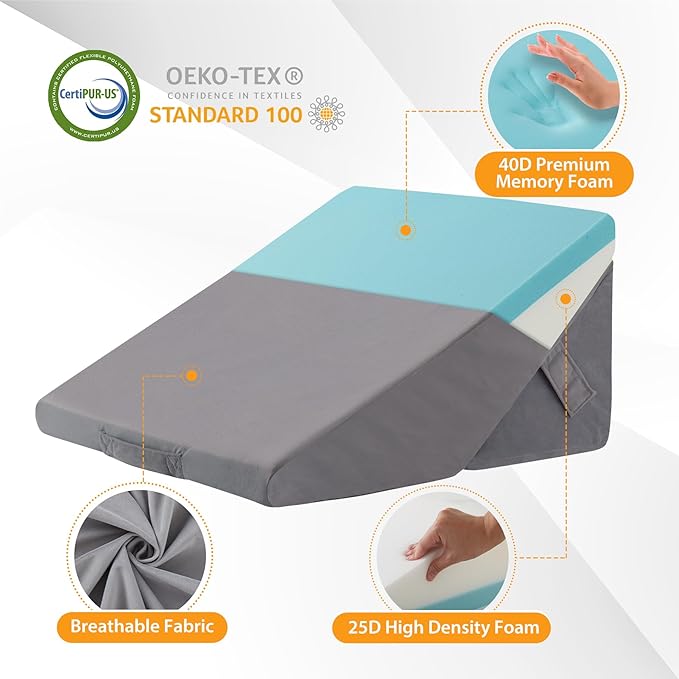 Bed Wedge Pillow for Sleeping, 9&12 Inch Adjustable Wedge Pillow Set for After Surgery, Triangle Pillow for Back Pain Relief, Leg Support, Acid Reflux, Gerd, Velvet