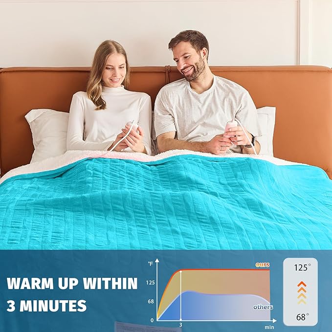 Heated Electric Blanket King Size - 90" x 100" Heating Blanket with Dual Control, 10 Heating Levels & 8 Hours Auto Off, Soft Warm Flannel Blanket, Christmas Birthday Gifts for Senior Grandma