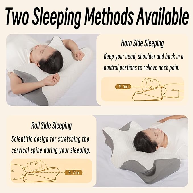 Cervical Pillow for Neck Pain Relief, Ergonomic Contour Orthopedic Pillow for Sleeping Shoulder Pain & Support, Cozy Memory Foam Neck Pillow with Pillowcase for Side Back Stomach Sleeper(White)