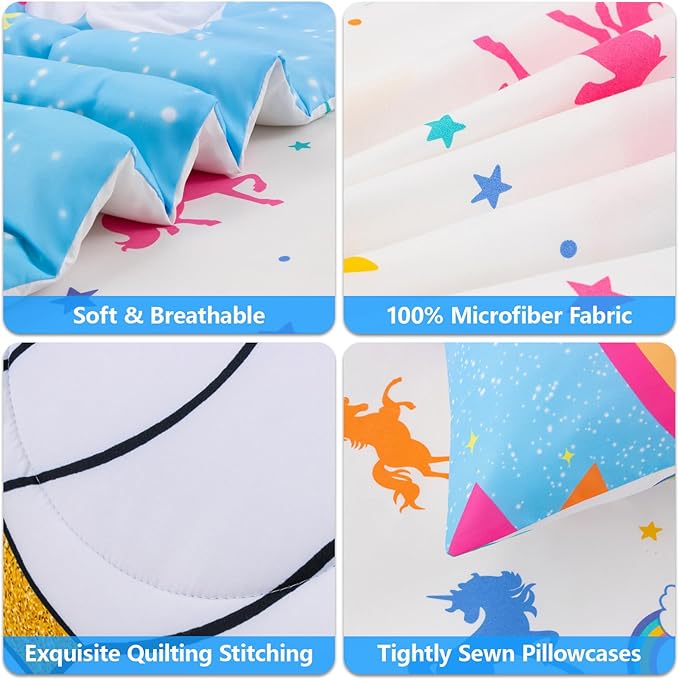 Unicorn Queen Bedding Sets for Girls Kids Teens, 8 Piece Bed in a Bag Purple Rainbow Theme Unicorn Comforter Set Bedroom Decor with Printed Sheet Set