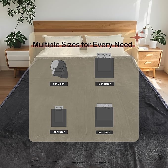 Heated Blanket Twin Size Electric Blanket 62" x 84" with 5 Levels Heating & 10Hs Auto Off, Silky Microplush Flannel & Warm Sherpa Fabric, Machine Washable, Great Christmas Birthday Gifts, Dark Gray