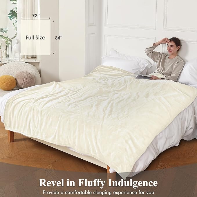 Electric Blanket Full Size, Super Soft Cozy Upgraded Flannel Heating Blanket with 6 Heating Levels & 1-10 Hours Auto Off, Fast Heating & Overheat Protection, 72" x 84", White