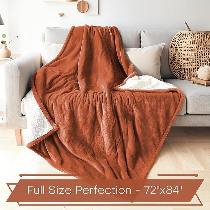 Electric Heated Blanket Full Size 72"x84" - Microplush & Sherpa Fabric Dual-Sided, 6 Heat Settings & 1-10 Hours Auto Off, Soft & Cozy Warming Throw for Home, Office, or Bed, Machine Washable, Caramel