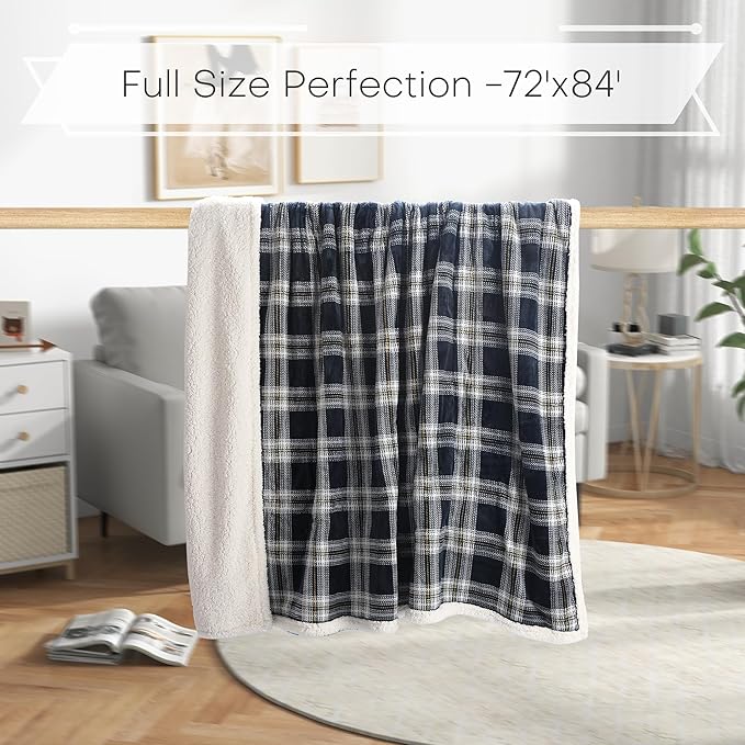 Electric Heated Blanket Full Size 72"x84" - Microplush & Sherpa Fabric Dual-Sided, 6 Heat Settings & 1-10 Hours Auto Off , Cozy Warming Throw for Home, Office, or Bed, Machine Washable, Geometric Grid