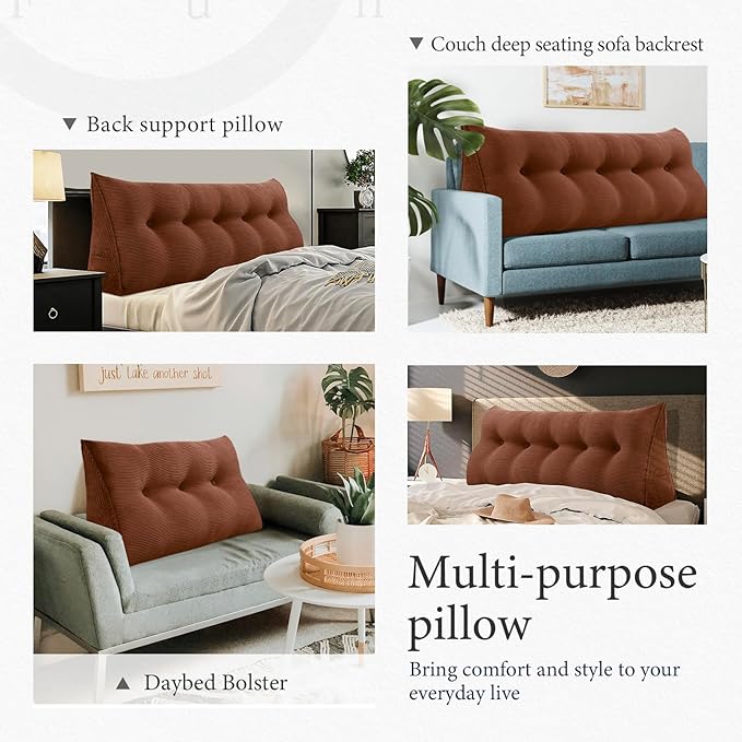 13 lbs Thickened Wedge Pillow Headboard Body Positioner Triangular Reading Pillow Bed Bolster Pillow for Sitting in Bedwith Removable Cover Backrest Coffee California King