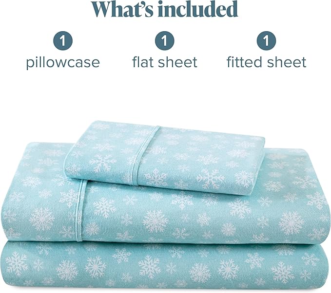 Bare Home Flannel Sheet Set Prints, 100% Cotton, Velvety Soft Heavyweight - Double Brushed Flannel for Extra Softness & Comfort - Deep Pocket - Bed Sheets (Twin, Snowdrift)