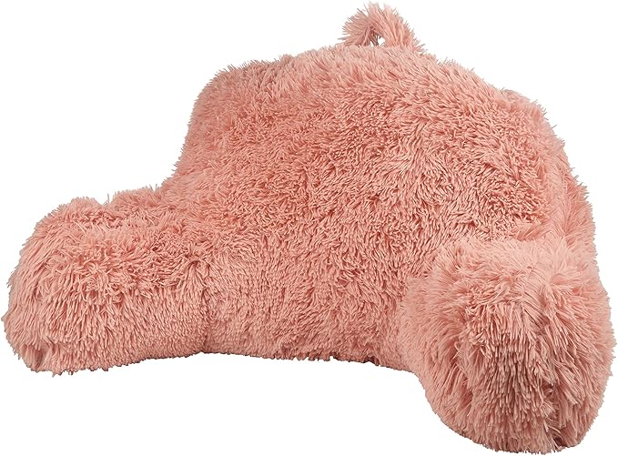 Klear Vu Shaggy Bed Rest Back Support Pillow for Adults, and Kids, Serves as Lumbar and Arm Support While on Bed, Chair, Couch, Sofa and Floor - Large Reading Pillow, 30" x 21", Peach