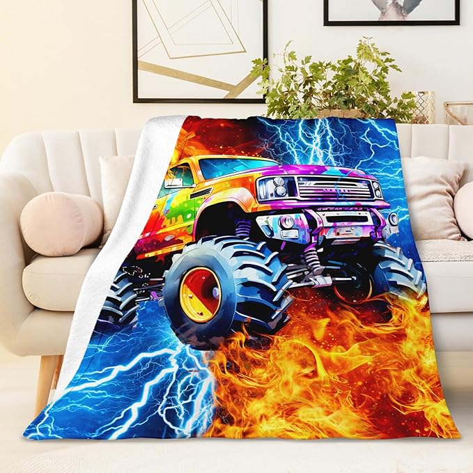 Boys Truck Blanket Gift Throw Blankets for Kids Truck Lovers, 40x50 Inches Lightweight Soft All Season Cool Car Decor Throw for Sofa Chair Couch Bed Office