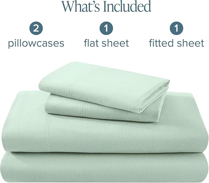 Bare Home Flannel Sheet Set 100% Cotton, Velvety Soft Heavyweight - Double Brushed Flannel - Deep Pocket (King, Mint)