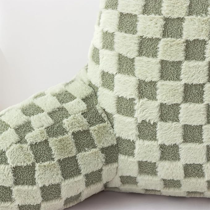 Aimuan Reading Pillow Checkered Bed Rest Wedge Backrest Checkerboard Pillow with Arms Back Support for Sitting Up in Bed Cushion Incline Rest Sleeping Snoring Pillow, Light Green Large