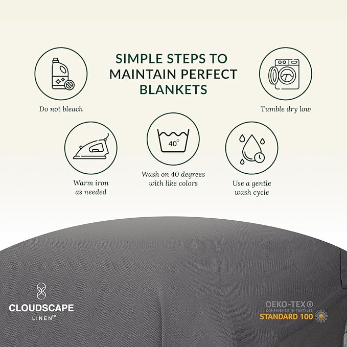 Cloud Scape Linen 100% Cotton Blanket King Size for Bed – Heavy & Soft, All Season, Winter Layering Blanket, Herringbone Weave, Best Gift for Christmas, fits Up to Cal King, 92x108, Dark Grey