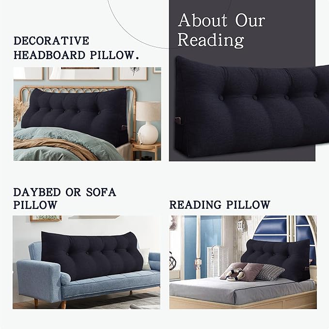 Wedge Pillows Headboard Reading Pillow Backrest Pillows for Sitting Up in Bed Rest Large Triangle Bolster Cushion Cotton Linen Daybed Pillow Lumbar Support Leg Positioning(Darkgray, Queen)