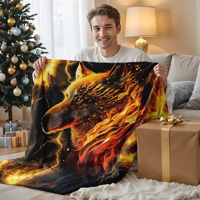 Boys Blankets Wolf Blanket for Kids Teen Wolf Theme Gifts, Cool Warm 50 x 40 Inches Flannel Throw for Bed Living Room Garden Home Decor