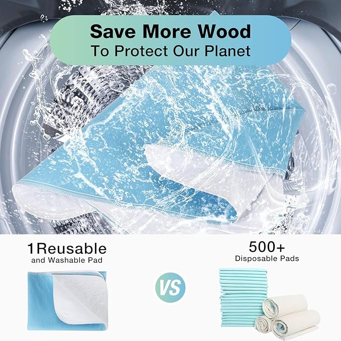 Washable Waterproof Underpads, 24" x 18" (7 Pack) Heavy Absorbency Reusable Incontinence Pads for Chair, Bassinet, Crib, Car Seat, Sofa, Wheelchair