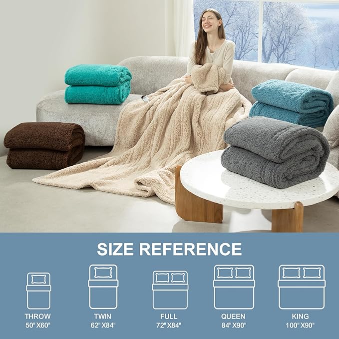 Electric Blanket Full Size 72"X84" Blue - Soft Double Sided Sherpa Heated Blanket Full Size with LED Display, 6 Heating Levels & 10 hrs Timer, Machine Washable & Fast Heating for Women