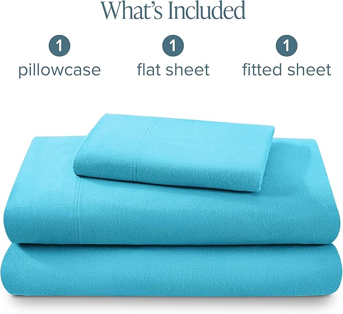 Bare Home Flannel Sheet Set 100% Cotton Twin Extra Long, Velvety Soft Heavyweight - Double Brushed Flannel - Deep Pocket (Twin XL, Aqua)