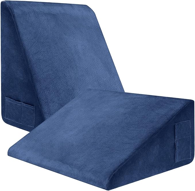 Wedge Pillow, 7.5 Inch Bed Wedge Pillow for Headboard, Pillow Wedge for Acid Reflux Relief, After Surgery, Sleeping,Back Pain Relief, Memory Foam Top, Blue