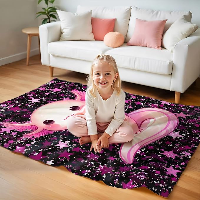 Kids Blanket for Girls Cute Animal Theme Gift, Pink Cozy Soft 60 x 50 Inches Flannel Throws for Bed Travel Sofa Couch Living Room Decor