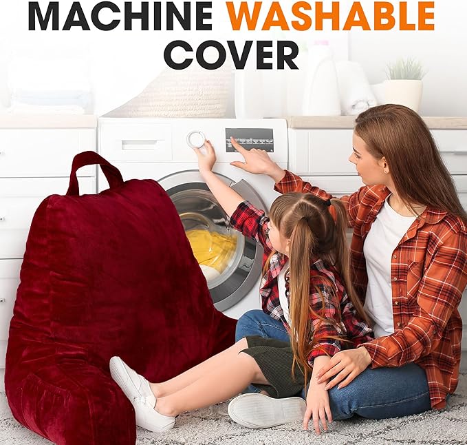 Cheer Collection Reading Pillow with Arms – Portable Bed Pillow for Sitting Up & Support, Foam-Filled Back Rest Pillow for Sitting in Bed & Couch, Machine Washable Maroon (Large)