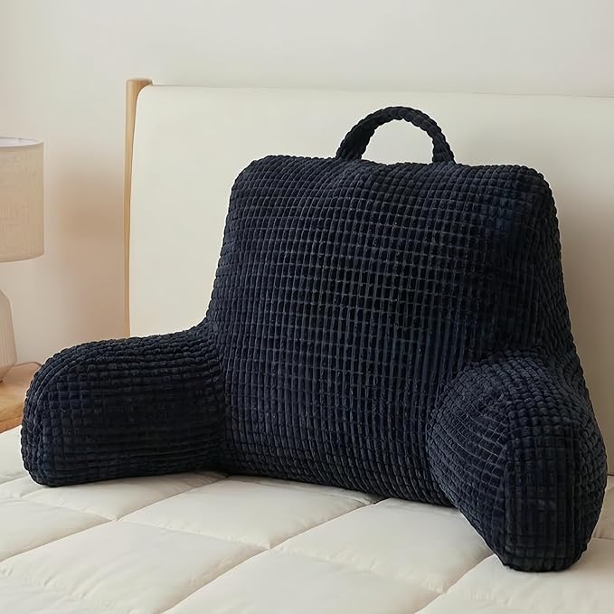 NOONTIDE Reading Pillow L-Size with Top Handle, Uniquely Designed Soft Fabric, Ergonomic Back Support for Bed, Couch & Reading, Comes with a Bag of Filling for Adjustable Firmness (Black)