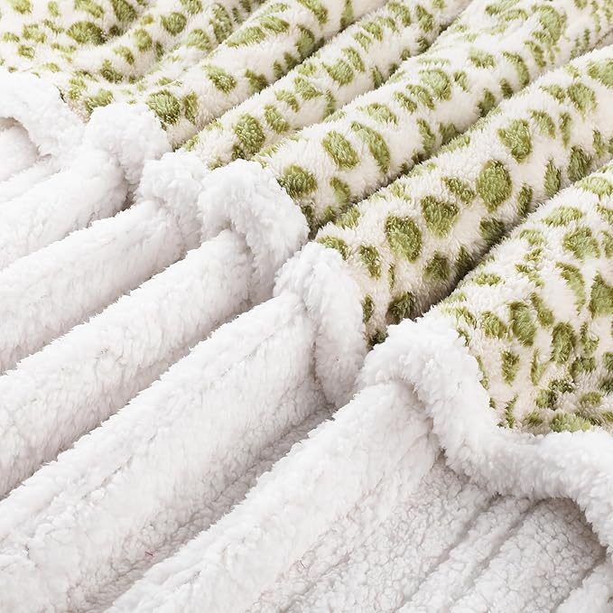 Electric Heated Blanket Full Size 72"×84" with 6 Heating Levels &10Hs Auto Off, Heating Double Sided Plush Sherpa, Fast Heating, Machine Washable Leopard Print Green & White