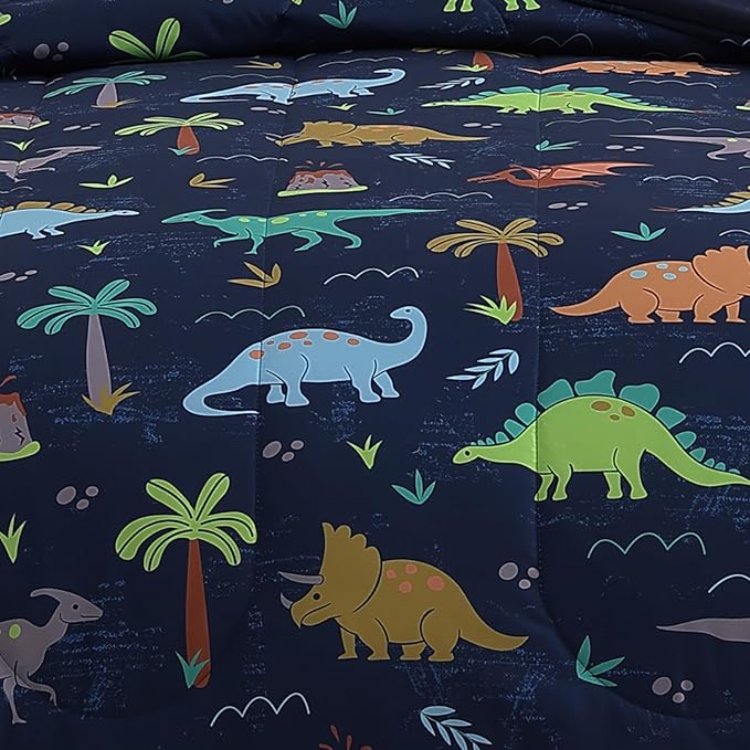 Kids Comforter Set Full Size for Boys, Navy Dinosaur Bedding Set 1 Comforter, 1 Decor Pillow, 2 Pillow Shams