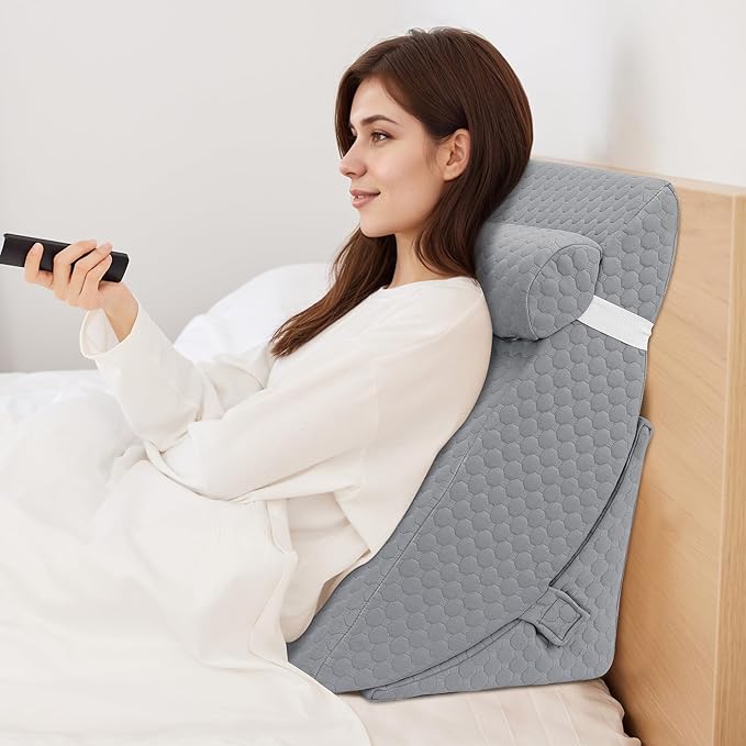 Bed Wedge Pillow for Sleeping, Adjustable Wedge Pillow Set for After Surgery, Elevated Triangle Pillow for Acid Reflux and Back Pain Relief, Post Surgery, Sleep Apnea, Back Suppor