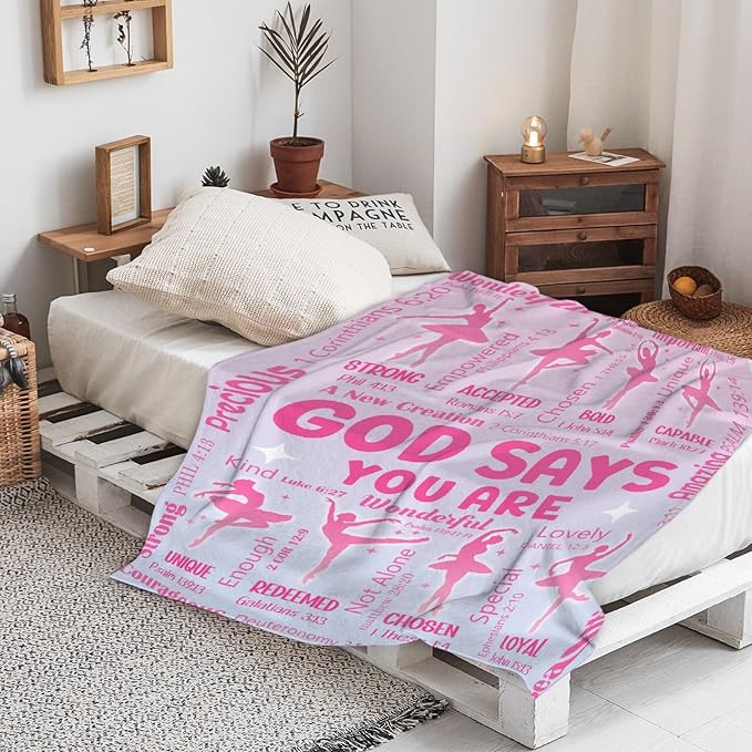 Ballet Bible Verse Blanket, Inspirational Scripture Religious Gifts for Christian, Warm Soft Flannel Bible Throw for Bed Sofa Decoration 50"x60" for Teen