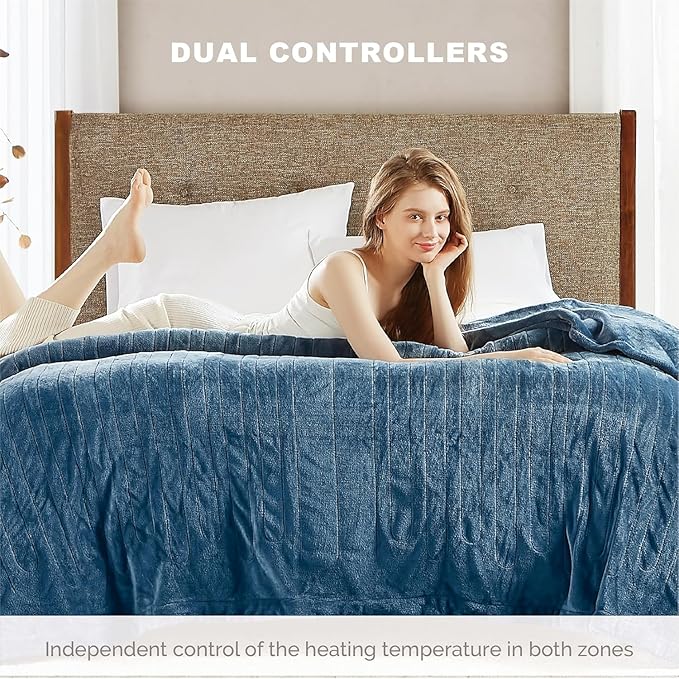 Degrees of Comfort Heated Blanket King Size – Dual Control, Soft Microplush Electric Blankets – Auto Shut Off, Machine Washable – Cozy Bed Warmer for Winter, Blue