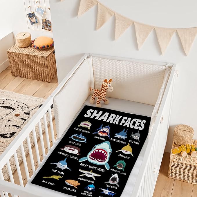 Shark Blanket Gifts for Kids Newborn Shark Lovers Shark Faces Blanket Super Soft Warm Fleece Flannel for Travel Beach Sofa Shark Room Decor Christmas Birthday Easter 40"X30"-XS