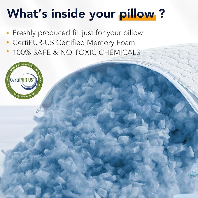 Cooling Adjustable Pillow for Hot Sleeper, Custom Loft Support with Breathable Shredded Memory Foam CertiPUR-US Certified Standard Size Bed Pillow for Side, Back, Stomach Sleeper Gift for Better Sleep