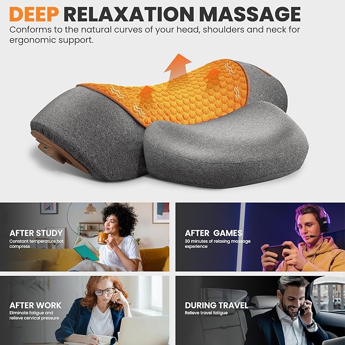3-in-1 Rechargeable Neck Massager Pillow - Pillow Massage Neck Hump for Shoulder Pain, Deep Tissue Pain Relief, with Heating and Traction Function, Hump Corrector for Women