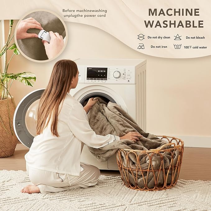 Homemate Electric Heated Blanket King Size - 100"x90" Heating Blanket King Size Dual Control 1/2/4/6/8 Hours Auto-Off 10 Heat Level Over-Heat Protection Flannel Sherpa ETL Certification