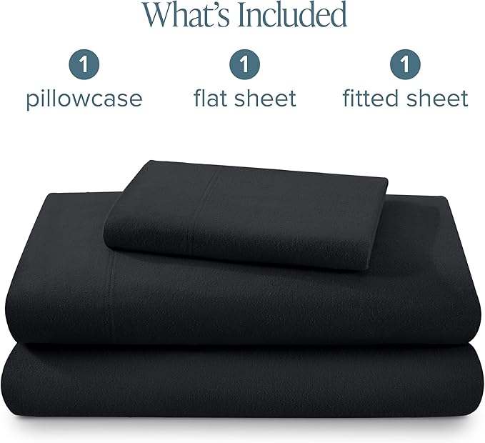 Bare Home Twin Flannel Sheet Set 100% Cotton, Velvety Soft Heavyweight - Double Brushed Flannel - Deep Pocket (Twin, Black)