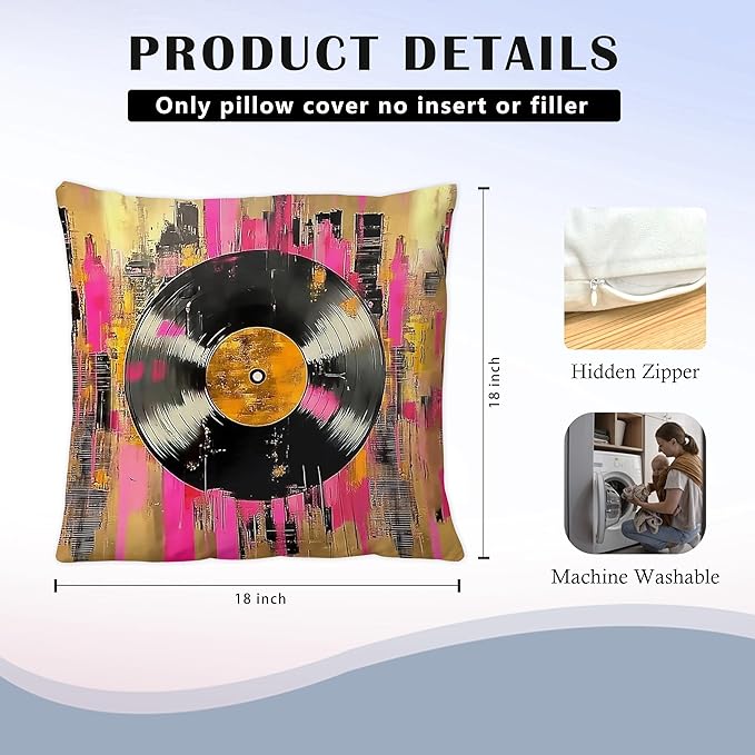 Retro Trendy Vinyl Disco Ball Pillow Covers 18x18 Set of 2, Colorful Maximalist Vinyl Record Glam Mirror Ball Decorative Throw Pillow Covers for Home Bedroom Music Room Studio