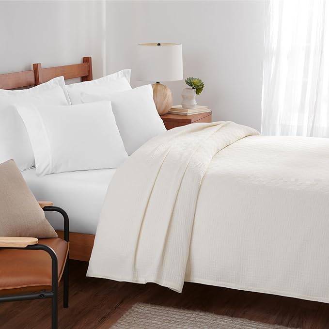Arkwright Basket Weave King Blanket - Case of 4-100% Ringspun Cotton All Season Blankets, Luxury Hotel Quality, Soft on Skin, Breathable, 300 GSM for Bed, Sofa, and Chair, 104 X 90 in, Ivory