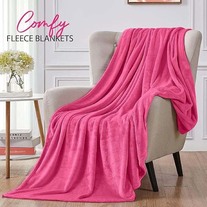 Personalized Blankets for Adults - Custom Blanket with Embroidered Name or Monogram - Soft Fleece Throw Cover for Bed & Couch - Hot Pink (40"x60")
