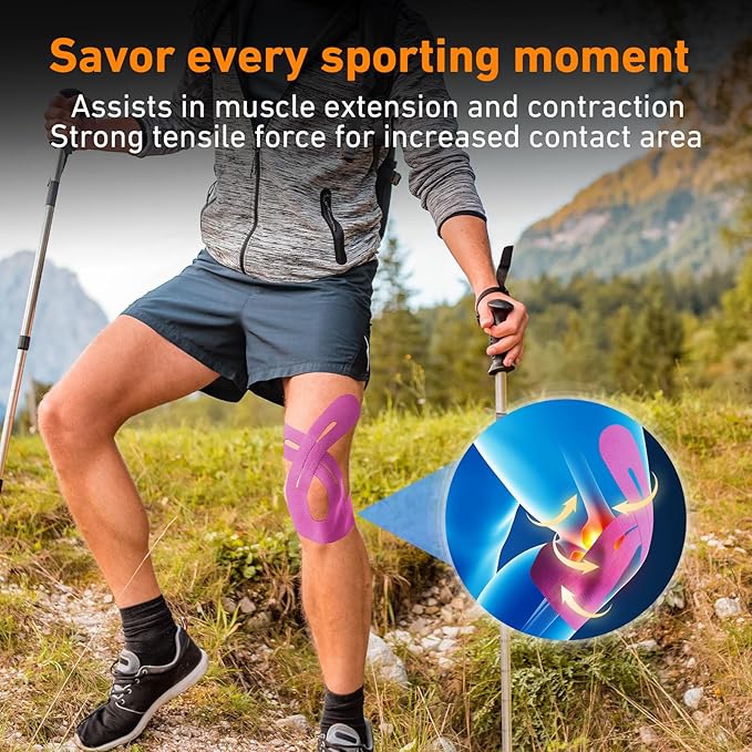PreCut Kinesiology Tape for Knees, 12 PCS Waterproof KTQUICK Knee Tape for Knee Pain Relief Pre Cut, Original Cotton Athletic Knee Tape, Waterproof & Hypoallergenic Latex-Free for Sports (Pink)