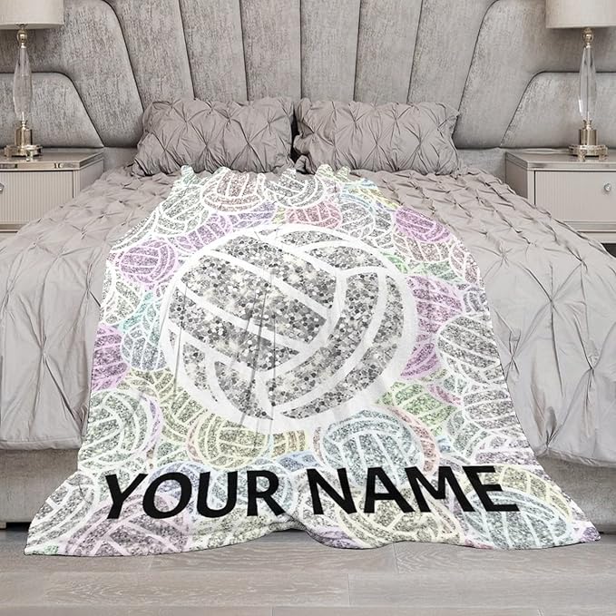 Personalized Volleyball Gifts with Name, Volleyball Blanket for Teen Girls, Custom Team Gift for Sport Lovers, Soft Plush Girls Throw Blankets Party Decorations for Sofa Bed, 50"x60"